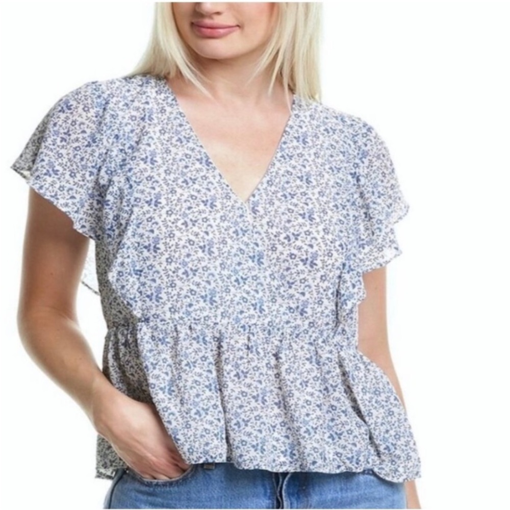 MADEWELL FLORAL RUFFLE SLEEVES TOP (a328)
